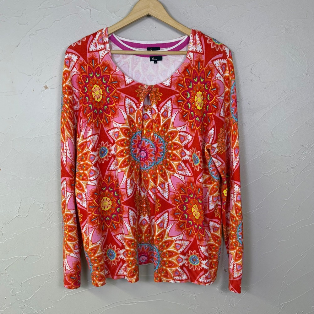 6 by six Cardigan Tank Set Womens XL Red Pink Mandala Print Boho Chic